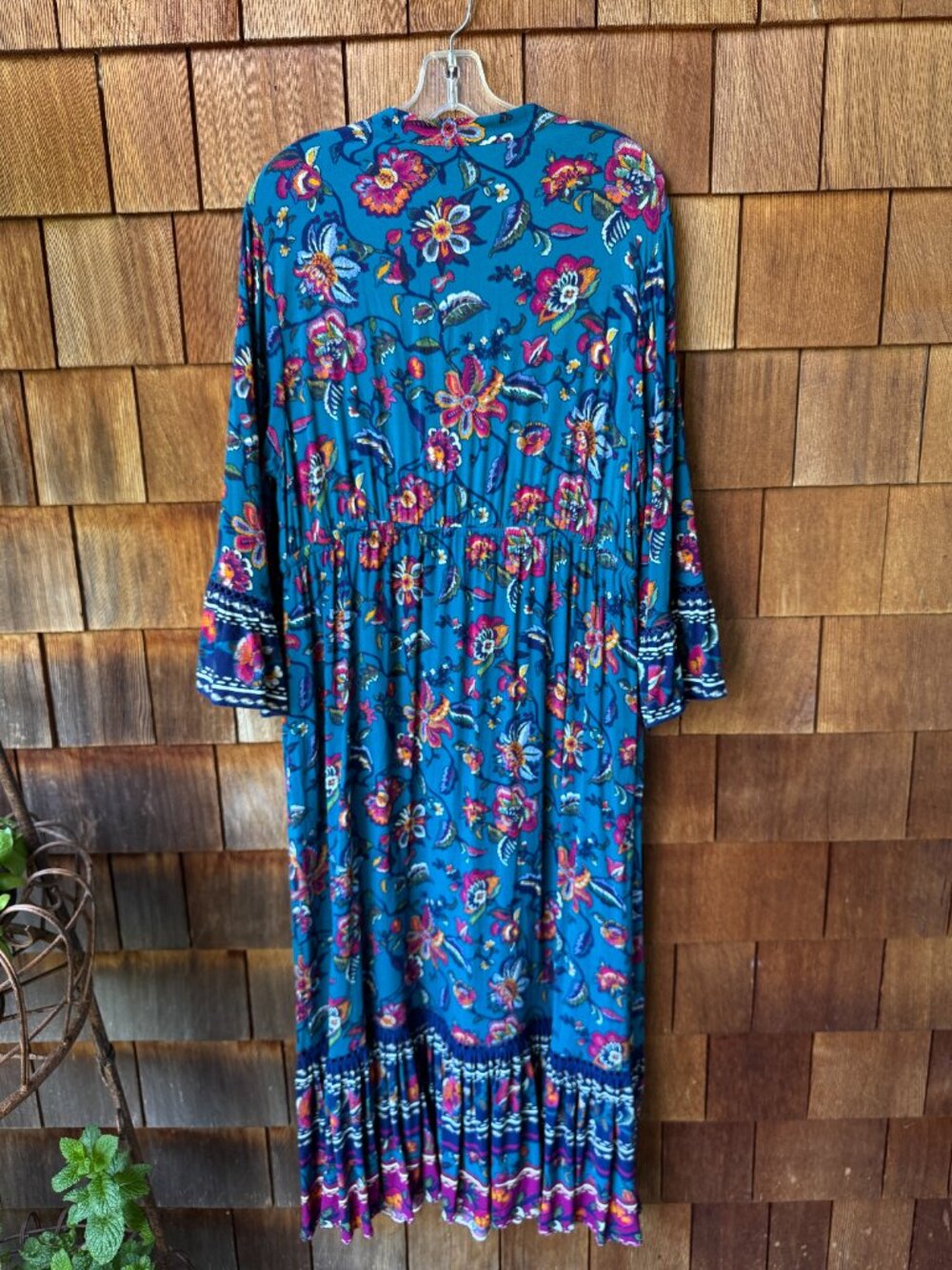 Soft Surroundings Allene Teal Floral Boho Tiered Maxi Dress in Women's Large - Picture 9 of 12